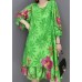 Fashion Green O Neck Print Chiffon tops and shorts two pieces Three Quarter sleeve