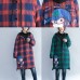 green grid cartoon prints cotton coats oversize hooded warm long sleeve long outwear